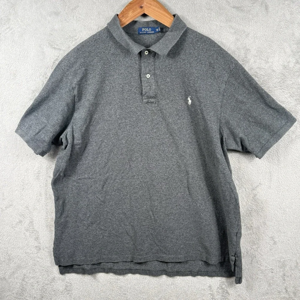 Polo Ralph Lauren Polo Shirt Mens 3XB Gray S/S Embroidered Pony Logo Preppy